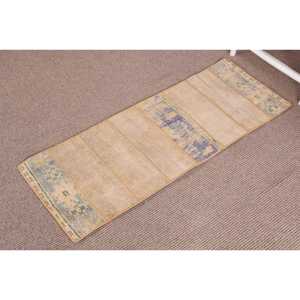 Turkish Vintage Rug 1.5x4 ft (45x122 cm), <b>Brown</b> Bordered <b>Wool</b> Rug - Product Image 2