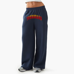 Vente en gros de pantalons de jogging à jambes droites avec logo brodé personnalisé de qualité supérieure pour femmes 100% coton pantalon de survêtement décontracté à jambes larges - Product Image 1