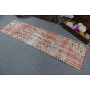 Turkish Vintage Rug 1.9x7.3 ft, <b>Red</b> <b>Runner</b> Plants & trees Wool Rug - Product Image 4
