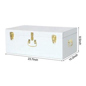 White Large Metal Trunk Decorative <b>Storage</b> Iron <b>Box</b> Keepsake Trunk College Dorm <b>Chest</b> with Gold Handle - Product Image 2