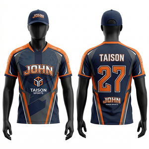 Maillot d'e-sport pour hommes, tissu polyester respirant de qualité supérieure 180 GSM, design géométrique bleu et violet, logo personnalisé par sublimation - Product Image 5