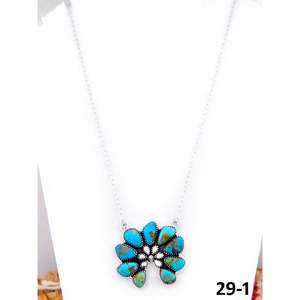 Collier artisanal en argent sterling du sud-ouest avec motif floral en buffle blanc et Santa Maria, idéal pour un cadeau - Product Image 1