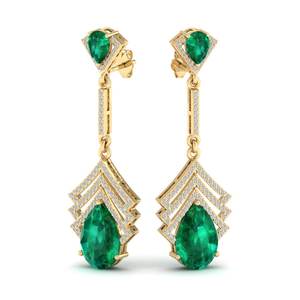Boucles d'oreilles pendantes REYES de luxe en or 14 carats avec émeraude et moissanite pour femmes, certifiées GRA, bijoux fins pour les fêtes - Product Image 6