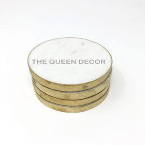 Atractivo diseño hecho a mano mármol Metal Coaters primera calidad forma redonda Metal borde sólido mármol Mesa Decoración - Product Image 1