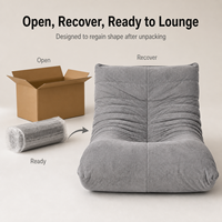 Moderner grauer Stoff-Lazy-Sofa-Sessel mit hochdichtem Schaumstoff, hoher Komfort, vakuumkomprimierter Bodenliegesessel für Wohnzimmer und Schlafzimmer