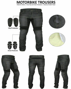 Pantalones vaqueros blindados para motocicleta para hombre con forro de aramida, pantalones de montar en moto con panel elástico - Product Image 2