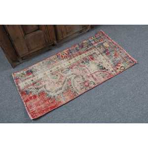 Turkish Small Rug 1.5x3.1 ft, <b>Red</b> Blue Camouflage Rug <b>Wool</b> - Product Image 2