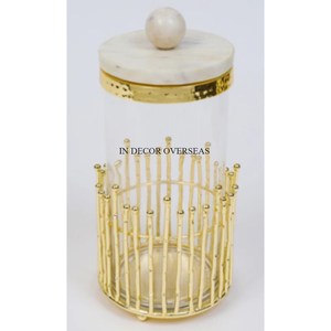 Modèle à la mode arrivée argent brillant poli Unique concepteur boîte de stockage des aliments en verre transparent avec approvisionnement en couvercle supérieur en marbre blanc - Product Image 4