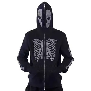 Sweat à capuche doublé pour homme, design optimal, épais, confortable, à manches classiques, avec strass, motif uni, polyester/coton, hiver - Product Image 2