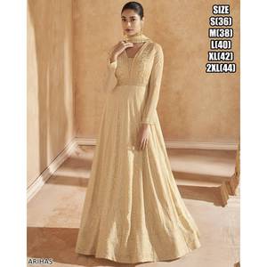 Vestido de rayón Anarkali de seda étnica india, bordado pesado, Dupatta, mangas completas, acampanado, largo para bodas, paquistaní, Salwar Kameez - Product Image 4