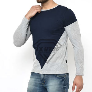 Haute qualité hommes manches longues t-shirt 100% coton à manches longues sonnerie chemise décontracté plaine col rond respirant hommes T-shirts - Product Image 3