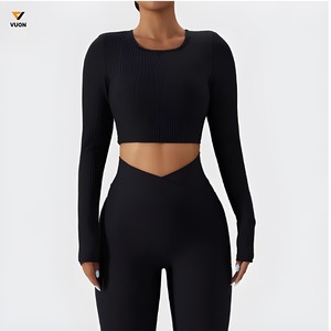 Ropa deportiva personalizada para gimnasio, conjuntos de fitness estampados sin costuras, Top de manga larga, sujetador deportivo, pantalones cortos para glúteos, conjuntos de entrenamiento para mujer - Product Image 6
