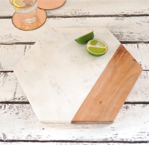 Planche à découper ronde en marbre et bois avec poignée en cuir, planches à découper en marbre et bois d'acacia, planche à charcuterie - Product Image 6