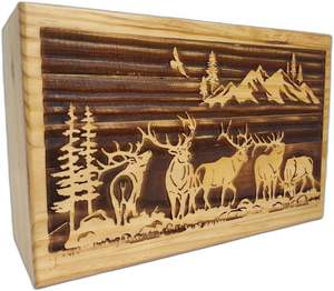 Urnas de cremación funeraria para cenizas humanas, caja de madera de montaña con bandera hecha a mano, urnas de entierro grandes para adultos para columbario - Product Image 3