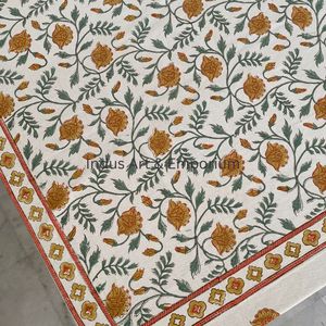 Nappe imprimée en toile de coton indien à motifs floraux jaunes 4 places, 6 places et 8 places - Product Image 5