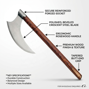 MS Enterprises Industrial Grade High Carbon Steel Flat Backed Double Blade Splitting <b>Axe</b> Handmade Etched Rose Wood <b>Handle</b> OEM - Product Image 4