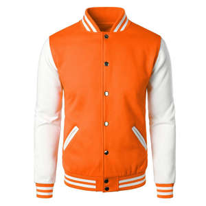 <b>Mens</b> Orange White Stand 100% Cotton Varsity <b>Jacket</b> Stylish Baseball Outerwear College Fashion Trendy Winter Streetwear <b>Smart</b> - Product Image 1