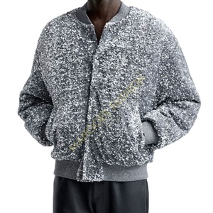 Women's Cotton Sequined Sparking Quilted <b>Jacket</b>-<b>Silver</b> Thick Long Sleeve Loose Coat Breathable Detachable Hat Autumn Winter - Product Image 1