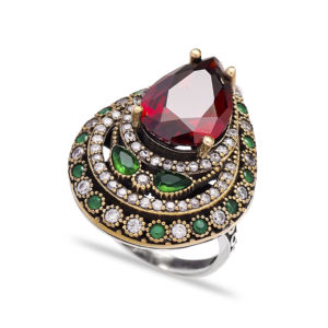 เครื่องประดับแหวนสเตอร์ลิง925แท้ทำมือดีไซน์แบบโกเมนคอตโตมันดีไซน์แบบลูกแพร์ทำมือ - Product Image 1