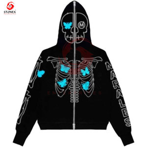 Sweat à capuche zippé pour homme, brodé de strass, designs et logos personnalisés, 100% coton, 350 g/m², écologique, service OEM, vente chaude - Product Image 3