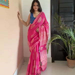 Sari LILAN COTTAN importé, pur, bordure en dentelle fantaisie, imprimé floral numérique, léger, séchage rapide, vêtement décontracté pour femmes, coupe régulière, toutes tailles - Product Image 1