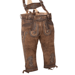 Lederhosen bavarois authentique pour hommes, cuir léger de couleur foncée, jambe droite avec genou long, taille moyenne, service OEM disponible - Product Image 5