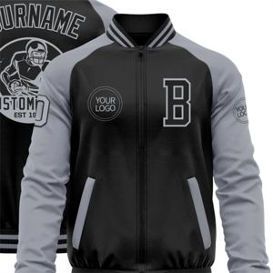 OEM Fabrication sur mesure Blouson gris noir de haute qualité Varsity Letterman Veste à fermeture éclair deux tons - Product Image 5