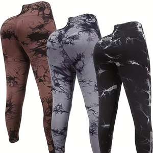 Women's High Waist <b>Tie</b> <b>Dye</b> <b>Leggings</b> Seamless Butt Scrunch Soft Tights Push-up Yoga Pants with Solid Pattern - Product Image 3