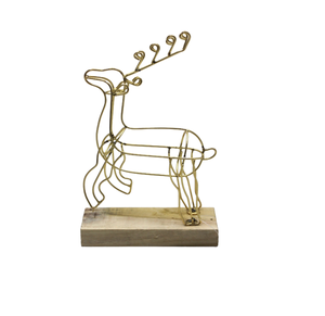 Reno de aluminio decorativo de Navidad con base de madera para mesa decoración del hogar Chapado en latón hecho a mano - Product Image 4