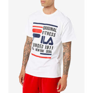 T-shirt Fitness Uomo Fila Bianca con Logo 3D, 100% Cotone/Fibra di Bambù, Taglia Media, Tessuto 200gsm - Product Image 1