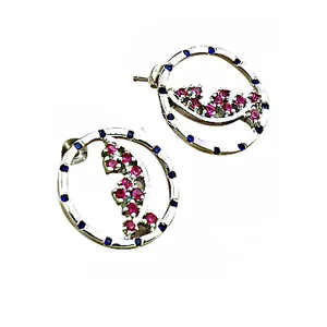Boucles d'oreilles clous plaquées argent avec strass roses et accents bleus, motif floral, pour femme, bijoux de mariage tendance - Product Image 1