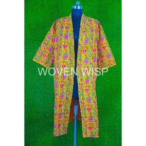 100% chaqueta Kimono de algodón hecha a mano para mujer patrón Argyle acolchado cuello en V transpirable tejido de ganchillo en relieve encaje verano - Product Image 2