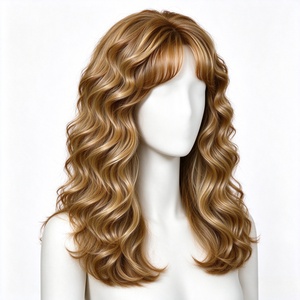 วิกผมสังเคราะห์สีน้ำตาลทองน้ำผึ้ง ลอนยาว พร้อมหน้าม้าสไตล์ฝรั่งเศส - Product Image 1