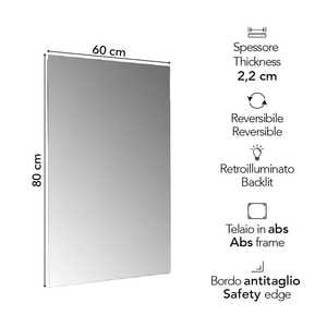 เฟอร์นิเจอร์ห้องน้ำ ดีไซน์อิตาลี กระจกติดผนังพร้อมไฟ LED รอบขอบ ขนาด 60x80 ซม. รุ่น Koricini - Product Image 2