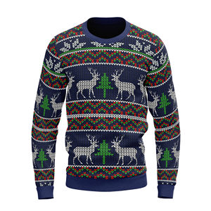 Pull-over en tricot 100% coton spécial Noël pour hommes, manches longues, épaules tombantes, motif respirant sur le devant, personnalisé pour l'hiver - Product Image 1
