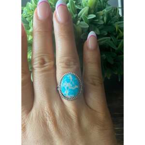 South Hill <b>Turquoise</b> Sterling Silver <b>Ring</b> Size 9.75-Geometric Princess Cut Fine Jewelry - Product Image 2