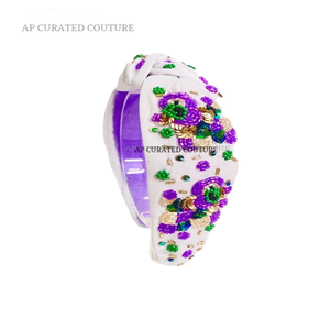 Mardi Gras Theme último nuevo diseño de lujo uso diario Diadema con cuentas accesorios para el cabello con cuentas hechas a mano - Product Image 6