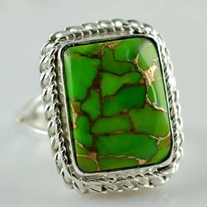 Bague Bohème Pierre de Naissance de Décembre en Argent Sterling 925 Faite à la Main avec Incrustation de Turquoise Cuivrée Verte Forme Diamant Taillée – Cadeau Parfait pour Elle - Product Image 2