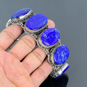 Pulsera de Plata de Ley 925 con Piedra de Lapislázuli, Excelente Calidad, Hecha a Mano, Diseño Personalizado para Mujer, Joyería Fina - Product Image 4