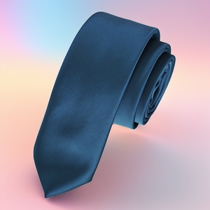 Corbata de moda delgada tejida de satén Dupon liso verde petróleo - Product Image 1