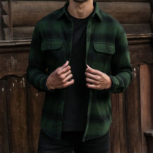 Men's Fashion <b>Button</b> Up Flannel <b>Shirts</b> Heavyweight Checked Plaid Breathable Curved Hem Full Sleeve Flannel <b>Shirt</b> - Product Image 6