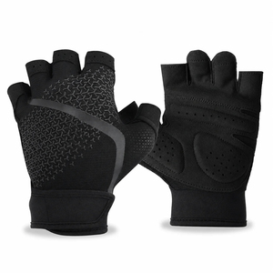 <b>Half</b> Finger Fitness Gloves Black Polyester Breathable Non <b>Slip</b> Gym Training Unisex Pull On Closure - Product Image 1
