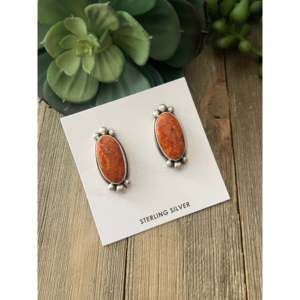 Navajo Made Vintage Apple Coral & <b>Sterling</b> <b>Silver</b> <b>Stud</b> <b>Earrings</b> - Product Image 4