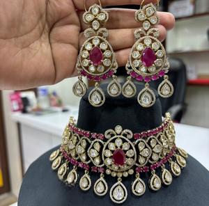 Wonderful Best Quality <b>Gold</b> Plated Kundan Pearls Look Necklace <b>Set</b> With <b>Earrings</b> for Wedding Wear Collection For Women - Product Image 1