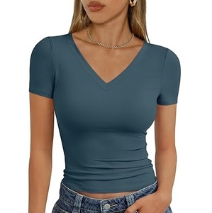 Camiseta de Hombre de Color Sólido con Cuello en V, 100% Algodón, Tela Oxford, Corte Regular, Manga Corta, Casual, Transpirable, Ecológica, de Secado Rápido - Product Image 1