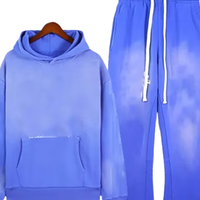Ensemble de survêtement bleu délavé à l'acide pour homme, sweat-shirt polaire oversize et pantalon de jogging évasé, 100% coton, style streetwear