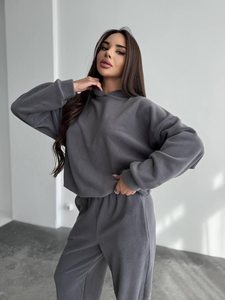 Ensemble deux pièces décontracté streetwear pour femme : sweat à capuche épais et pantalon de survêtement assorti – Vente en gros OEM ODM - Product Image 4