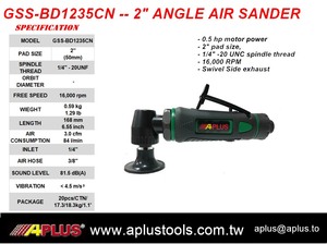 APLUS GSS-BD1235CN Air <b>Sander</b> Angle Type 2" Pad 16000RPM 0.3HP Composite Housing Rear Exhaust ISO Certified 1 Year Warranty OEM - Product Image 2