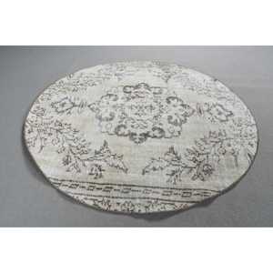 Turkish Vintage <b>Rug</b>, 3,9x3,9 ft <b>Round</b> <b>Rug</b>, <b>White</b> Southwestern <b>Rug</b> - Product Image 4