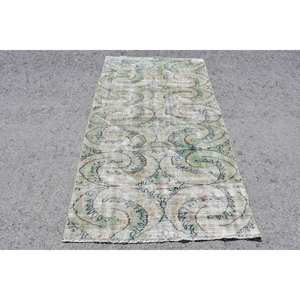 Alfombra turca Vintage, clásica, verde, Beige, 3,7x6,6 pies, área grande, patrón de retazos, material de lana rectangular, látex para la vida de los adolescentes - Product Image 1